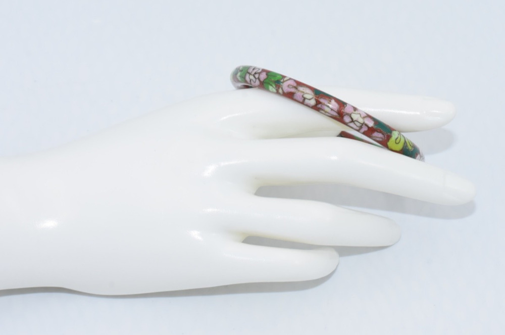 Chinese Cloisonné Enamel Flower Bangle Bracelet - Vintage